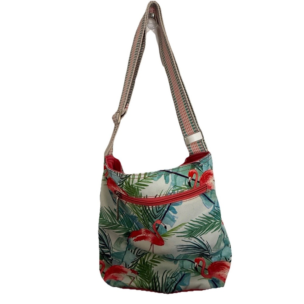 Caribbean Joe Flamingo Tropical Crossbody Bag Canvas Beach Vacation Cruise Purse